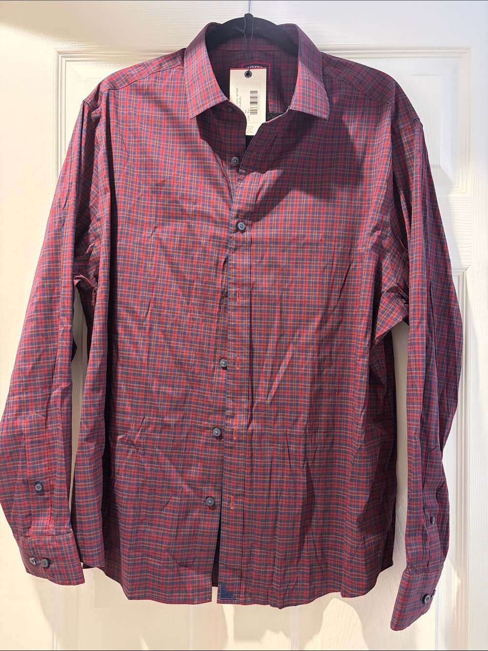 UNTUCKit Men's Red and Blue Plaid Dress Shirt